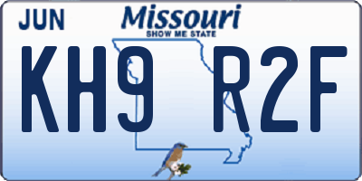 MO license plate KH9R2F