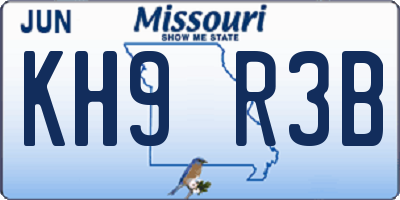 MO license plate KH9R3B