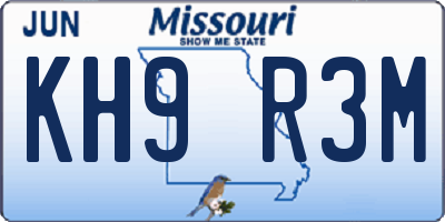 MO license plate KH9R3M