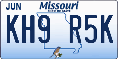 MO license plate KH9R5K
