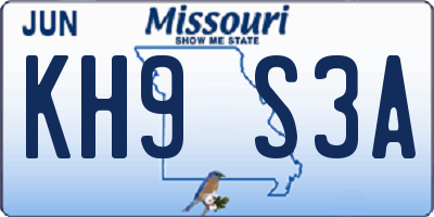 MO license plate KH9S3A