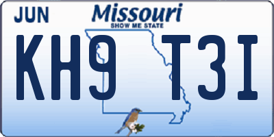 MO license plate KH9T3I