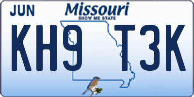 MO license plate KH9T3K