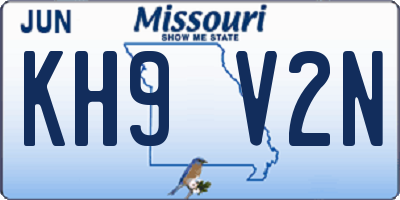 MO license plate KH9V2N