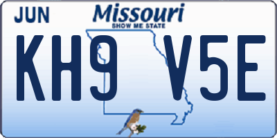 MO license plate KH9V5E