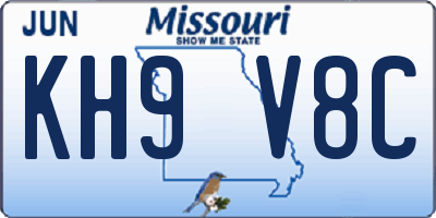 MO license plate KH9V8C