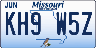 MO license plate KH9W5Z