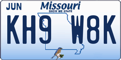 MO license plate KH9W8K
