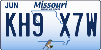 MO license plate KH9X7W