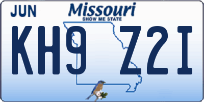 MO license plate KH9Z2I