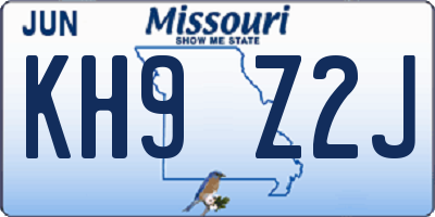 MO license plate KH9Z2J