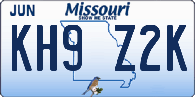 MO license plate KH9Z2K
