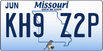 MO license plate KH9Z2P