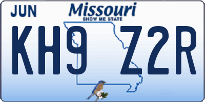 MO license plate KH9Z2R