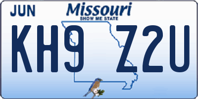 MO license plate KH9Z2U
