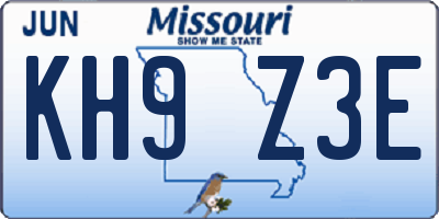 MO license plate KH9Z3E