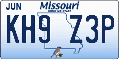 MO license plate KH9Z3P