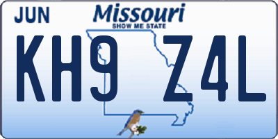 MO license plate KH9Z4L