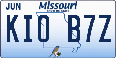 MO license plate KI0B7Z