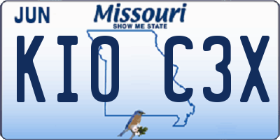 MO license plate KI0C3X