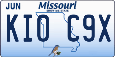 MO license plate KI0C9X