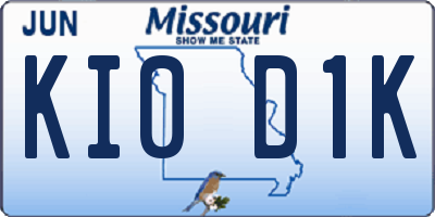 MO license plate KI0D1K