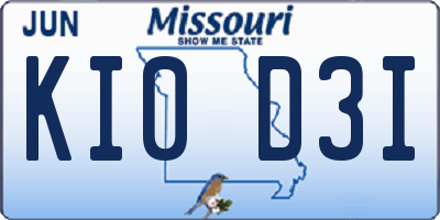 MO license plate KI0D3I