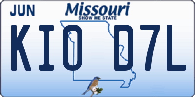 MO license plate KI0D7L