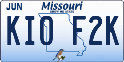 MO license plate KI0F2K