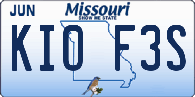 MO license plate KI0F3S