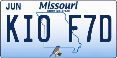 MO license plate KI0F7D