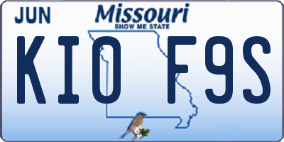 MO license plate KI0F9S