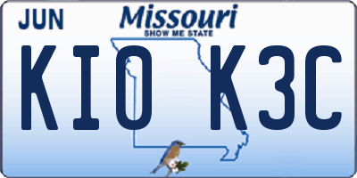 MO license plate KI0K3C