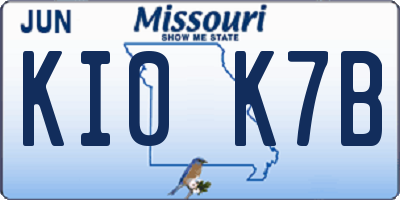 MO license plate KI0K7B