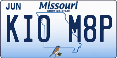 MO license plate KI0M8P