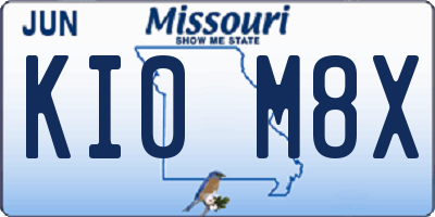 MO license plate KI0M8X