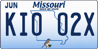 MO license plate KI0O2X