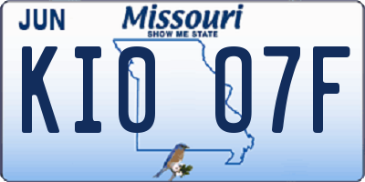 MO license plate KI0O7F
