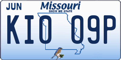 MO license plate KI0O9P