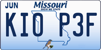 MO license plate KI0P3F