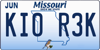 MO license plate KI0R3K