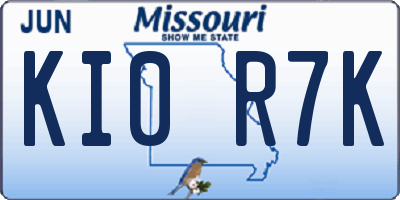 MO license plate KI0R7K
