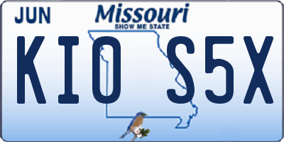 MO license plate KI0S5X
