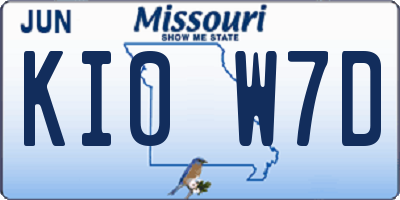 MO license plate KI0W7D