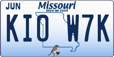 MO license plate KI0W7K