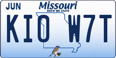 MO license plate KI0W7T