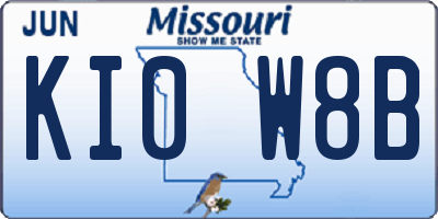MO license plate KI0W8B