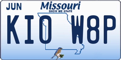 MO license plate KI0W8P