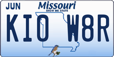 MO license plate KI0W8R