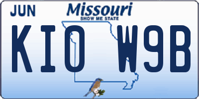 MO license plate KI0W9B